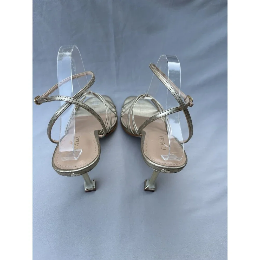 Carvela Gold Leather Strappy Open-Toe Slide Sandals Stiletto Heel Size 10